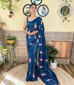 Teal Georgette Thread And Sequance Embroidery Work Girlie Looks Bollywood Style Ethnic Saree