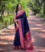 Navy Blue Paithani Silk Graceful Ethnic Looks Rich Woven Paithani Designer Festive Wear Saree