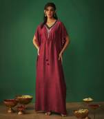 Deep red kaftan with pearls