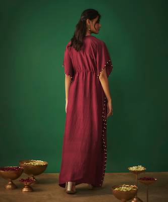 Deep red kaftan with pearls 2