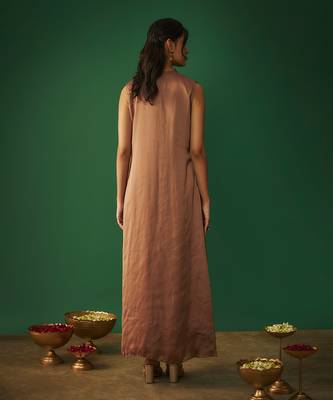 Coffee brown mukaish embroidered draped gown 5