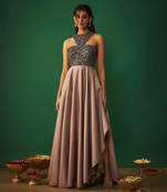 Bright orange draped skirt and top set