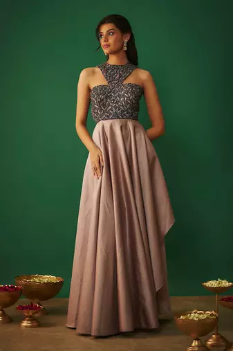 Bright orange draped skirt and top set