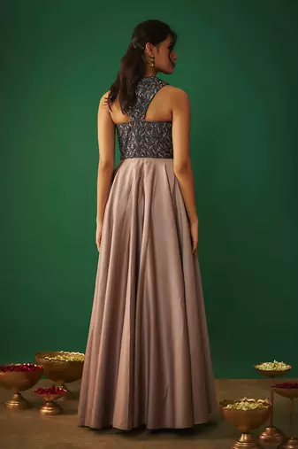 Bright orange draped skirt and top set