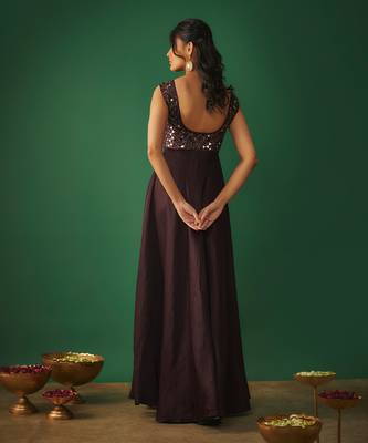 Wine mirror embroidered anarkali with ruffle dupatta 2