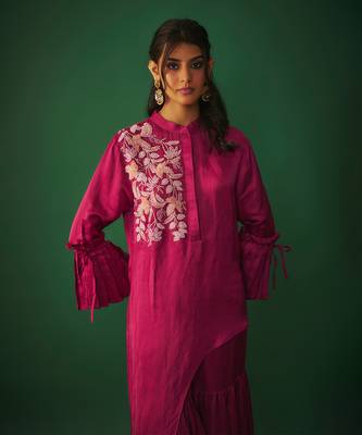 Magenta pink embroidered asymmetrical kurta and sharara set 3