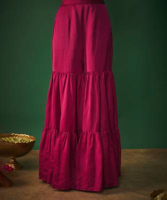 Magenta pink embroidered asymmetrical kurta and sharara set 4