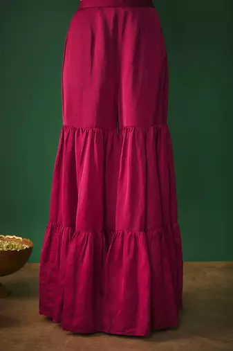 Magenta pink embroidered asymmetrical kurta and sharara set