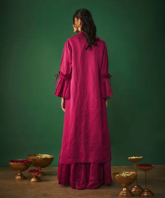 Magenta pink embroidered asymmetrical kurta and sharara set 5