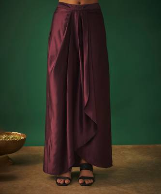 Wine mirror embroidered choli, dhoti skirt and crop jacket set 5