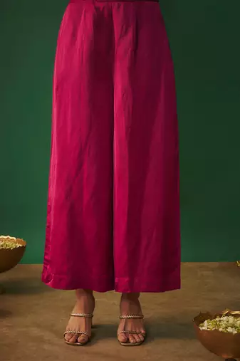 Magenta pink mirror embroidered kurta and pants set