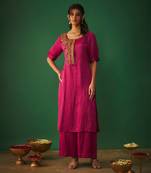 Magenta pink embroidered kurta and pants set