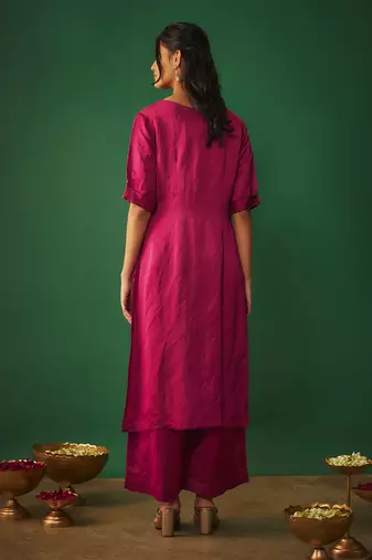 Magenta pink embroidered kurta and pants set