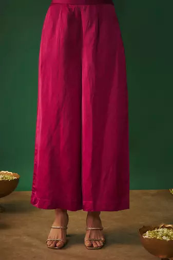 Magenta pink embroidered kurta and pants set