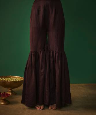 Wine embroidered hi low kurta and sharara set 4