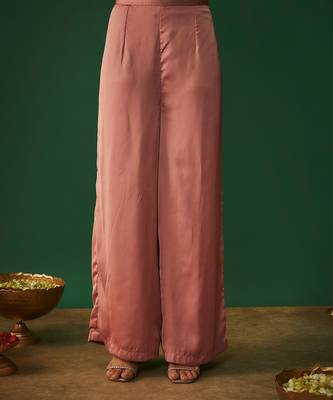 Rose pink embroidered asymmtrical kurta and pants set 4