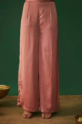 Rose pink embroidered asymmtrical kurta and pants set