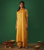 Mustard yellow mukaish embrodiered kurta and pants set