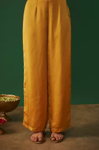 Mustard yellow mukaish embrodiered kurta and pants set