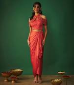 Orange embroidered top and draped skirt set