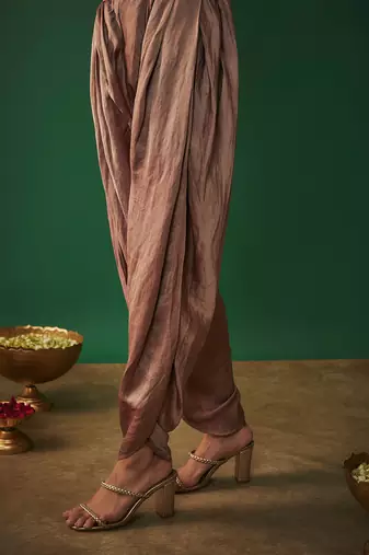 Coffee mirror embroidered front open kurta with dhtoi set