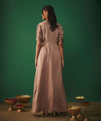 Coffee mirror embroidered front open kurta with dhtoi set 5
