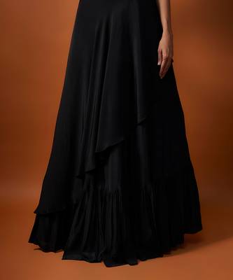Black One Shoulder Embroidered Choli With Asymmetrical Lehenga Set 3