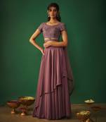 Rouge Pink Embroidered Choli With Attached Dupatta And Asymmetrical Lehenga Set