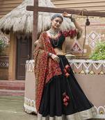 Glamorous Black Embroidered with Mirror work Viscose Rayon Navratri Chaniya Choli Garba Dress Online