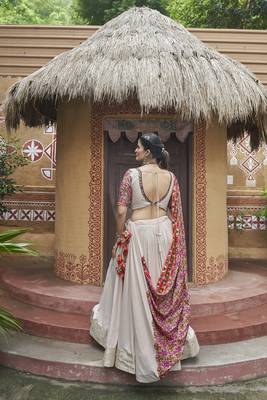 Bewitching Beige Embroidered with Mirror work Viscose Rayon Indian Navratri Chaniya Choli Collection 5