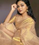 Beige Tissue Silk Blend Saree With Blouse