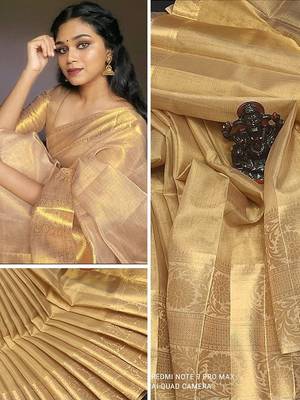 Beige Tissue Silk Blend Saree With Blouse 2