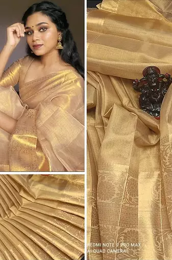 Beige Tissue Silk Blend Saree With Blouse