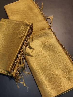 Beige Tissue Silk Blend Saree With Blouse 4
