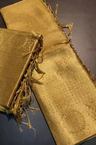 Beige Tissue Silk Blend Saree With Blouse