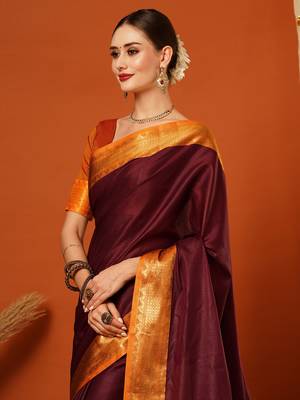 Villagius Red and Orange Mysore Silk Zari Embroidered Saree for Women 1