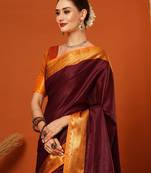 Villagius Red and Orange Mysore Silk Zari Embroidered Saree for Women