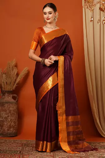 Villagius Red and Orange Mysore Silk Zari Embroidered Saree for Women
