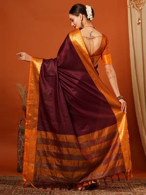 Villagius Red and Orange Mysore Silk Zari Embroidered Saree for Women 3