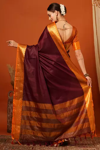 Villagius Red and Orange Mysore Silk Zari Embroidered Saree for Women