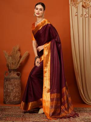 Villagius Red and Orange Mysore Silk Zari Embroidered Saree for Women 4