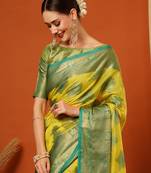 Light Green Jaccaurd Oraganza Silk Bollywood  Saree With Blouse