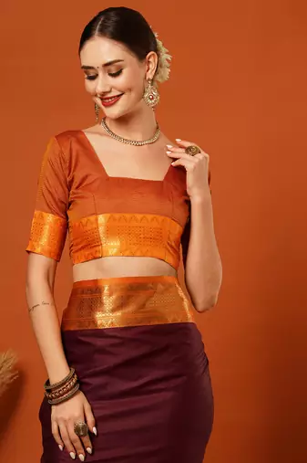 Villagius Red and Orange Mysore Silk Zari Embroidered Saree for Women