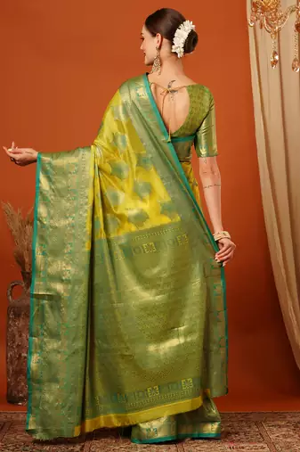 Light Green Jaccaurd Oraganza Silk Bollywood  Saree With Blouse