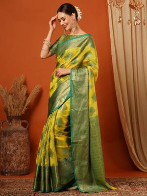 Light Green Jaccaurd Oraganza Silk Bollywood  Saree With Blouse 4