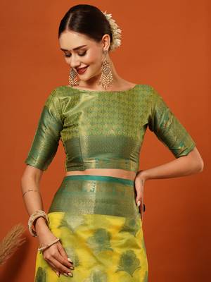 Light Green Jaccaurd Oraganza Silk Bollywood  Saree With Blouse 5