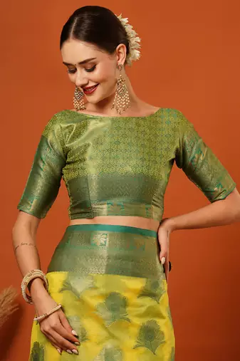 Light Green Jaccaurd Oraganza Silk Bollywood  Saree With Blouse