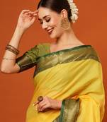 Lime Jaccaurd Cotton Silk Mysore Silk Blend Saree With Blouse