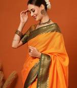 Musturd Jaccaurd Cotton Silk Mysore Silk Blend Saree With Blouse