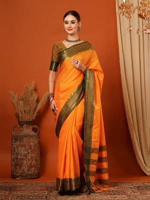 Musturd Jaccaurd Cotton Silk Mysore Silk Blend Saree With Blouse 2